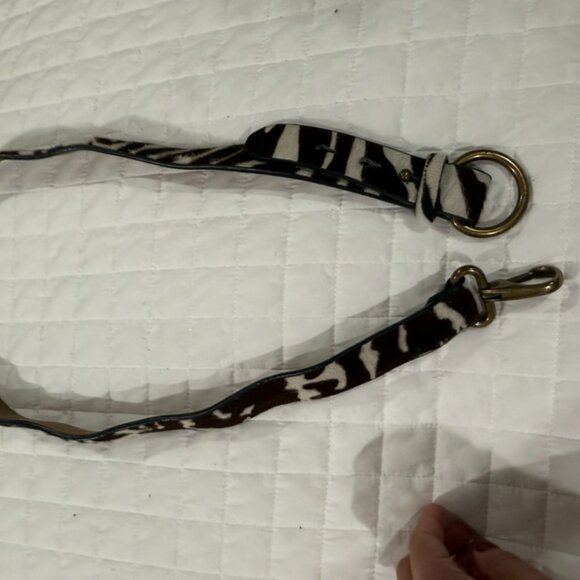 J. Crew White/ Black Leather and Animal Fur Belt Size: Medium - Picture 3 of 4
